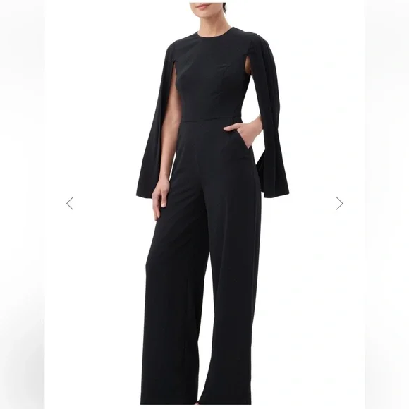 Trina Turk Monumental Crepe Slit-Sleeve Black Wide Leg Elegant JumpsuitSize 8